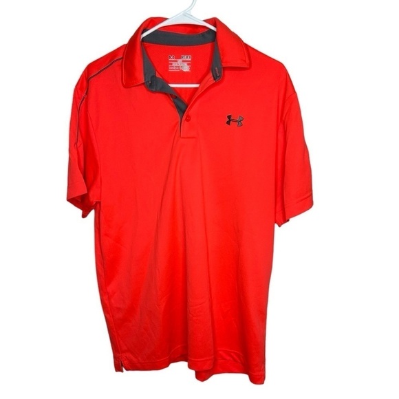 Under Armour Men’s Bright Coral Orange Polo Shirt Medium Loose - Picture 1 of 5